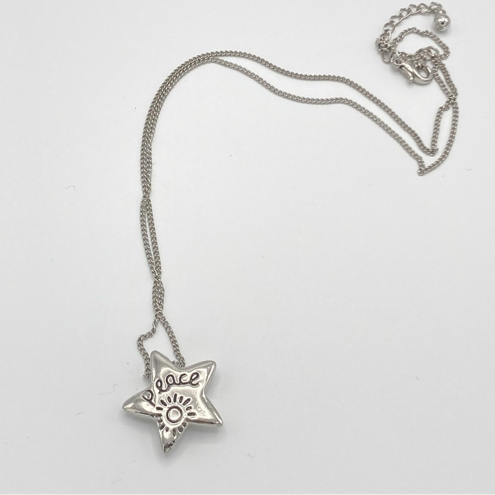 Silver tone Star Necklace reversible charm